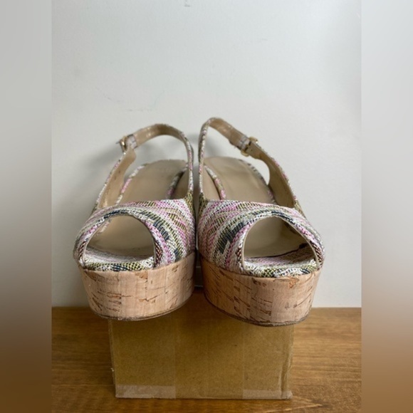 Stuart Weitzman Logoyork Jacquard Wedge Peep Toe Pump Pink Size 8.‎ - Picture 8 of 9